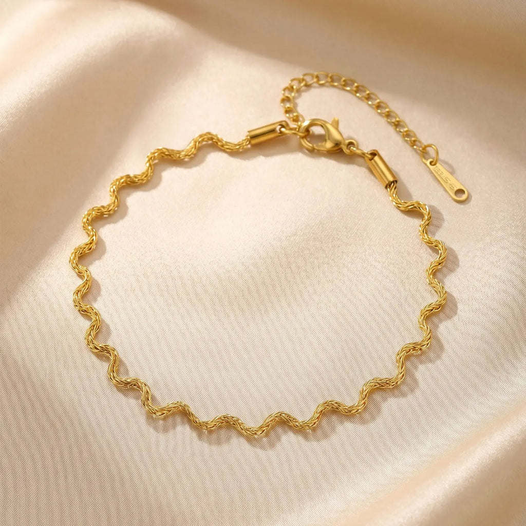 Twisted Rope Chain Necklace – PVD Gold Stainless Steel Chain Necklace SPOT Bracelet-BR-3177G