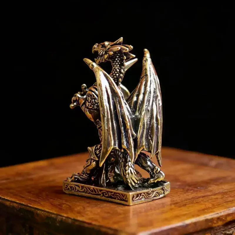 Brass Flying Dragon Warrior Figurine – Retro Desktop Ornament Collectible Figurine SPOT