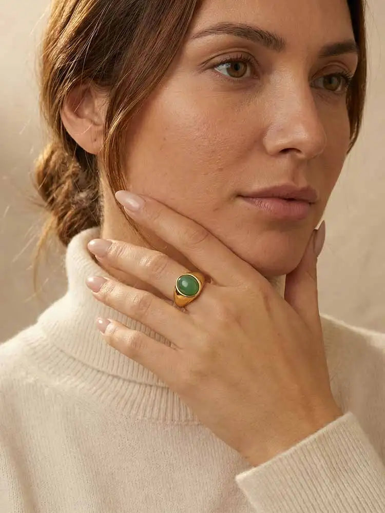 18K Gold Plated Tiger Eye & Green Aventurine Stone Ring Natural Stone Ring SPOT