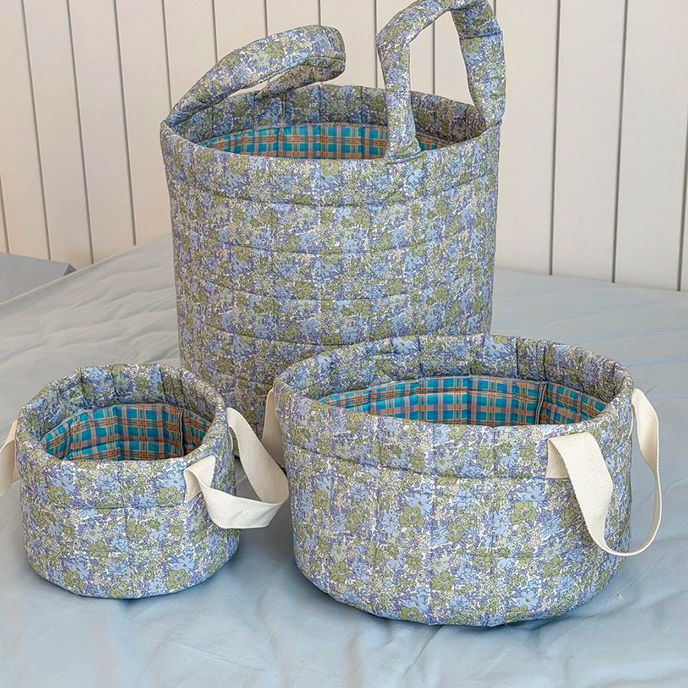 Vintage Floral Quilted Storage Basket with Handle – 3 Sizes Fabric Storage Basket SPOT