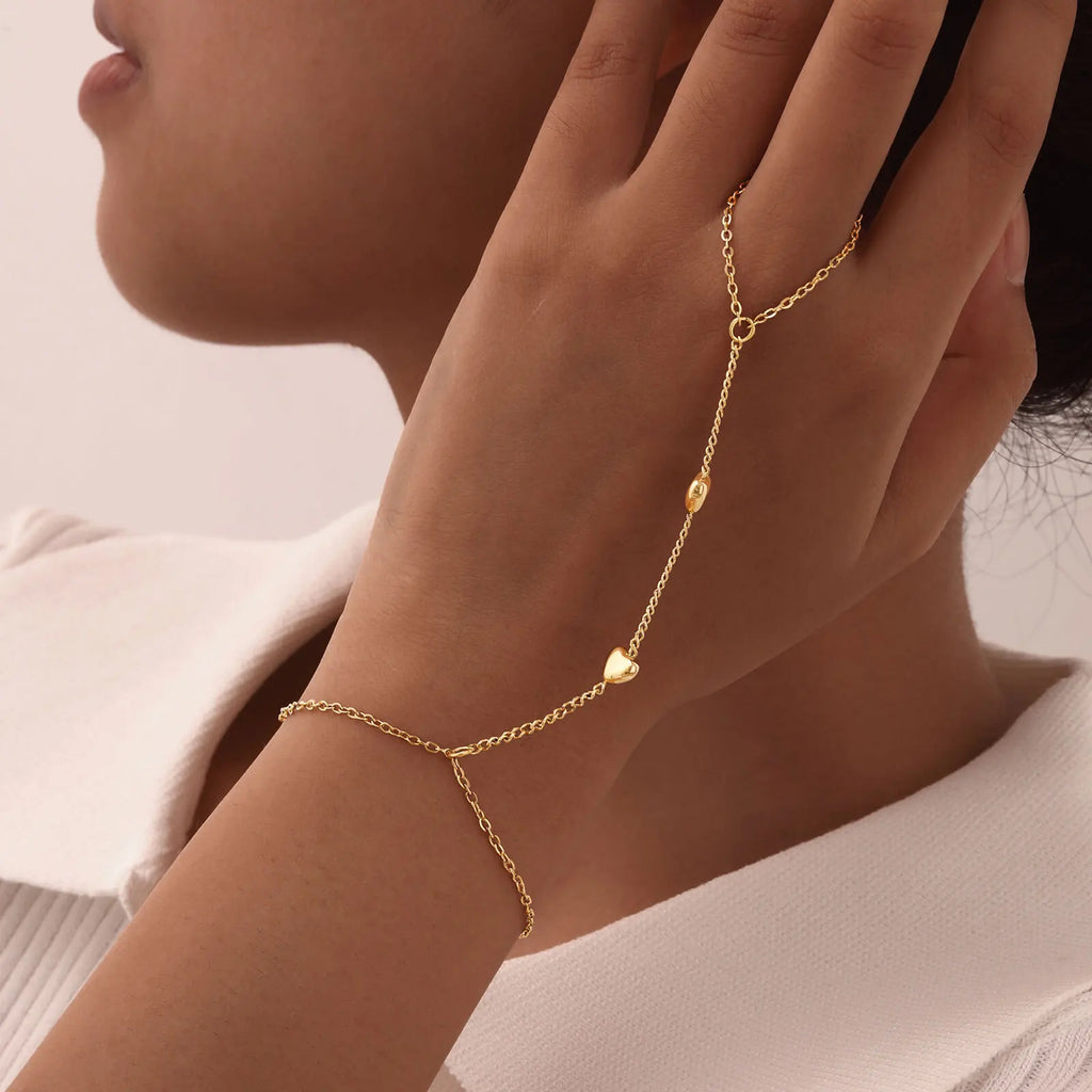 18K Gold Plated Heart Link Bracelet Set – Waterproof Women Link Chain Bracelet SPOT