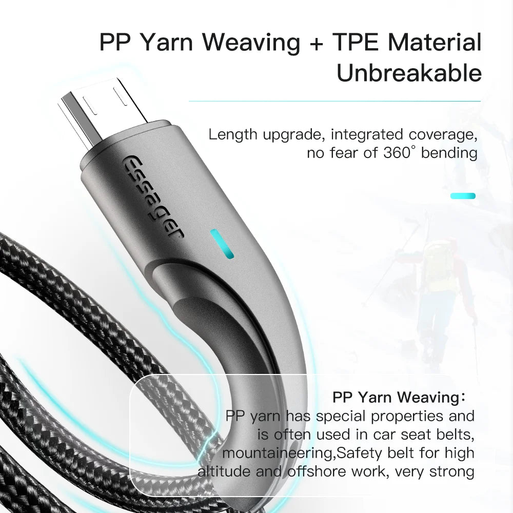 Essager Micro USB Fast Charging Cable – LED Braided 2.4A USB Charging Cable SPOT
