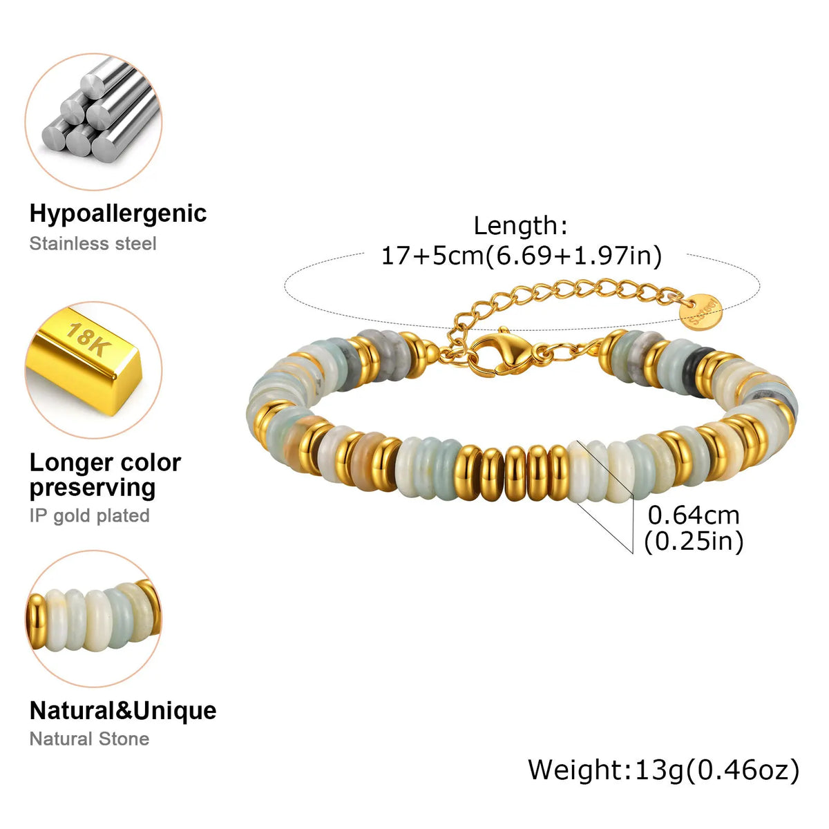 Y2K Beaded Natural Stone Bracelet – Waterproof Women's Jewelry Beaded Stone Bracelet SPOT BR-2497G01