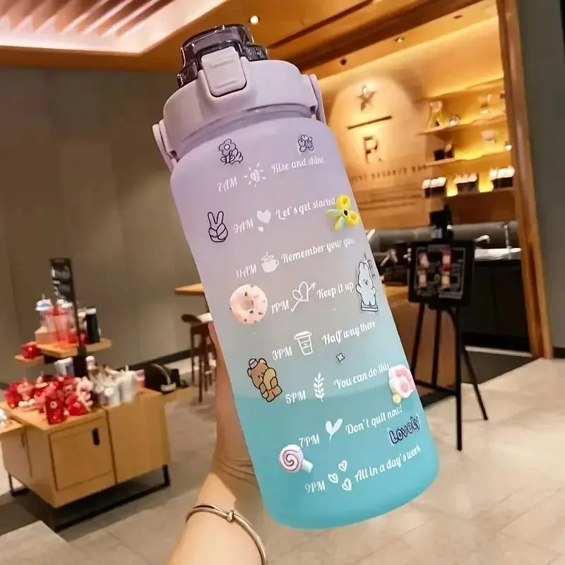 2L Frosted Water Bottle with Straw, Time Marker & Stickers Water Bottle SPOT