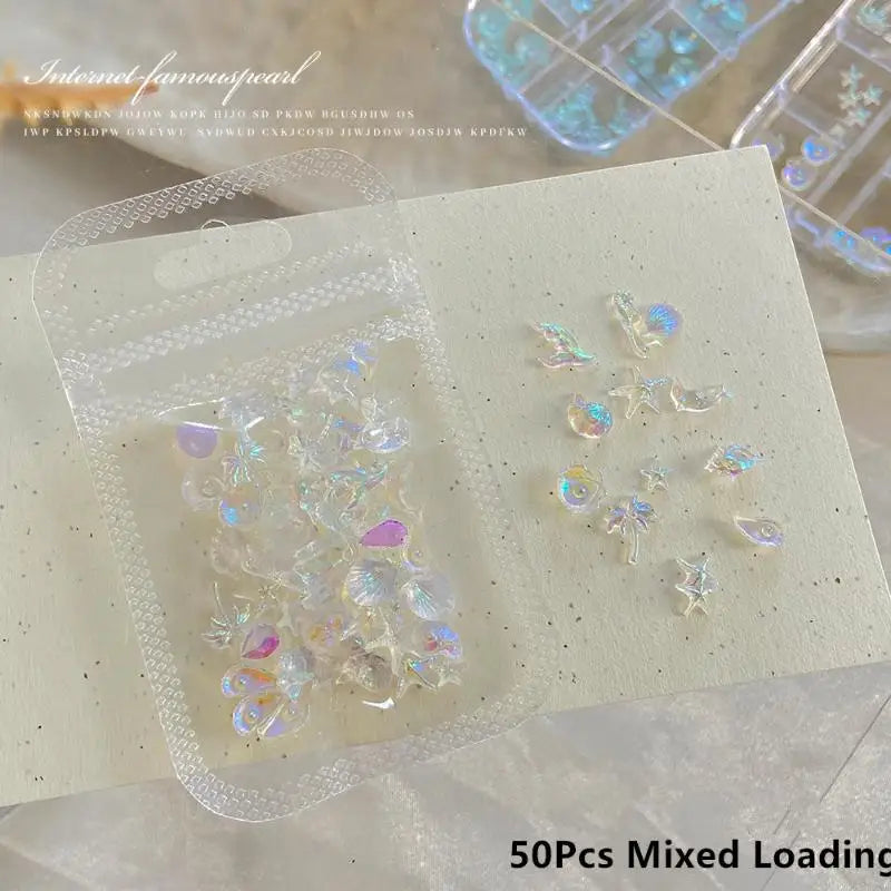 50-Pack Ocean Nail Art Charms – Shell Starfish Resin Jewels Nail Art Charms SPOT Multicolor