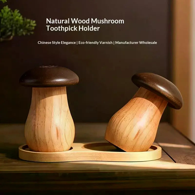 Mushroom Wood Toothpick Holder – Natural Dispenser & Tray Toothpick Holder SPOT