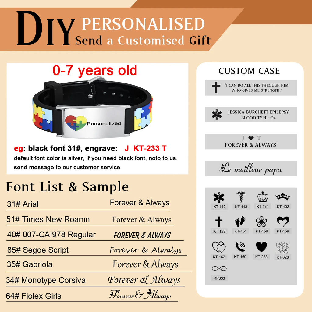 Custom Engraved Kids Medical ID Bracelet – Silicone Wristband Medical ID Bracelet SPOT