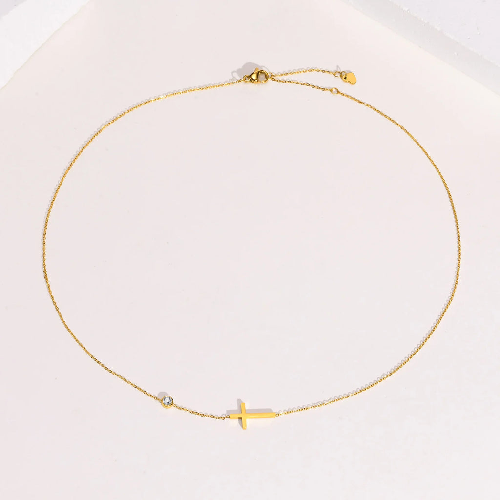 Dainty Skinny Bar Cross Necklace – Minimal Layering Jewelry Bar Pendant Necklace SPOT
