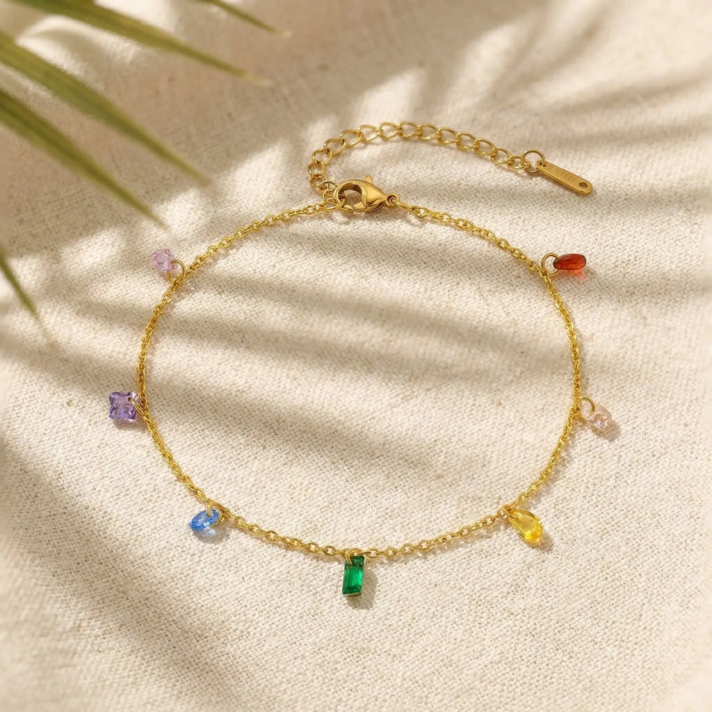Colorful CZ Anklet for Women – Waterproof Stainless Steel CZ Anklet SPOT