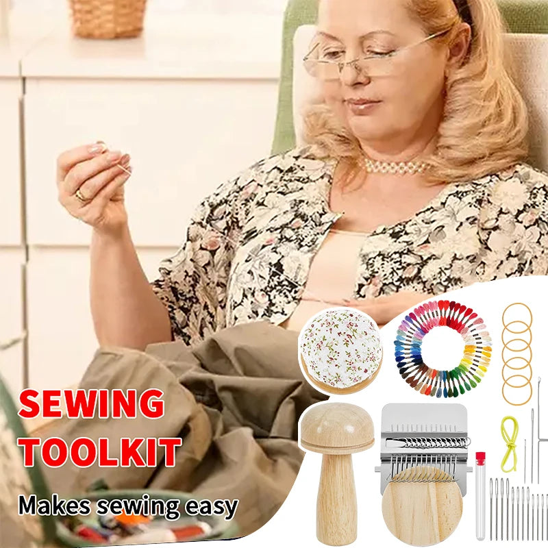 Weaving & Darning Kit – Mini Loom, 14 Hooks, 50 Thread Colors Weaving & Darning Kit SPOT