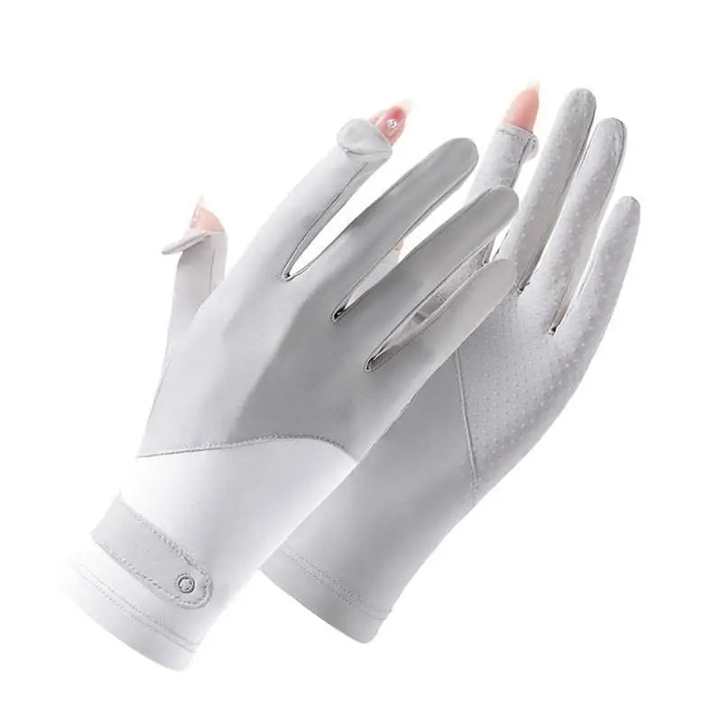 UV Ice Silk Driving Gloves – Touchscreen & Anti-Slip Sun Protection UV Driving Gloves SPOT gray white