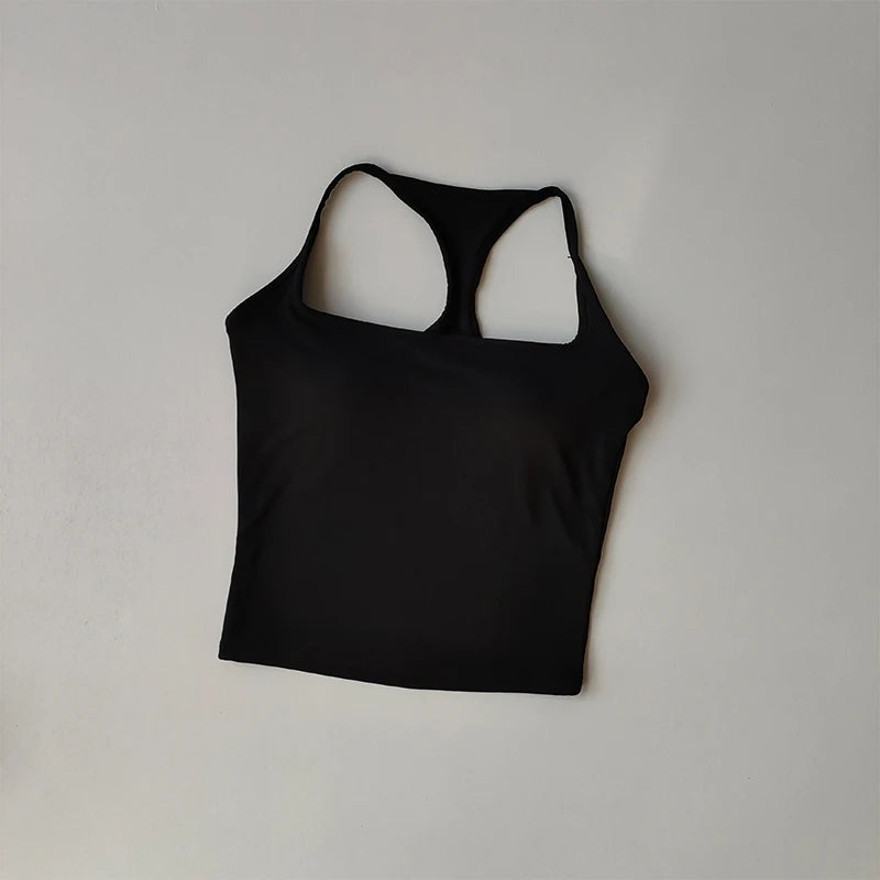 Women's Seamless Yoga Vest with Chest Pad – Pilates Sport Top Yoga Sport Vest SPOT Black S