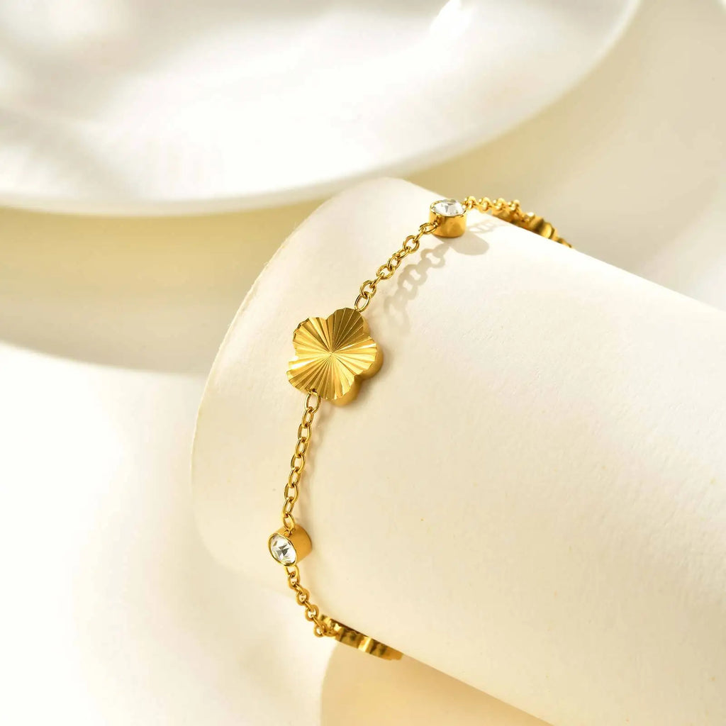Meaeguet Gold Flower Bracelet – Cubic Zirconia & Stainless Steel Fashion Bracelet SPOT