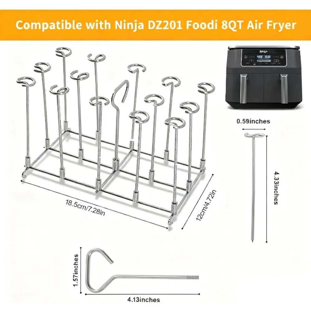 Vertical Kebab Rack + 14 Skewers | 304 Stainless Steel Air Fryer Kebab Skewer Rack SPOT
