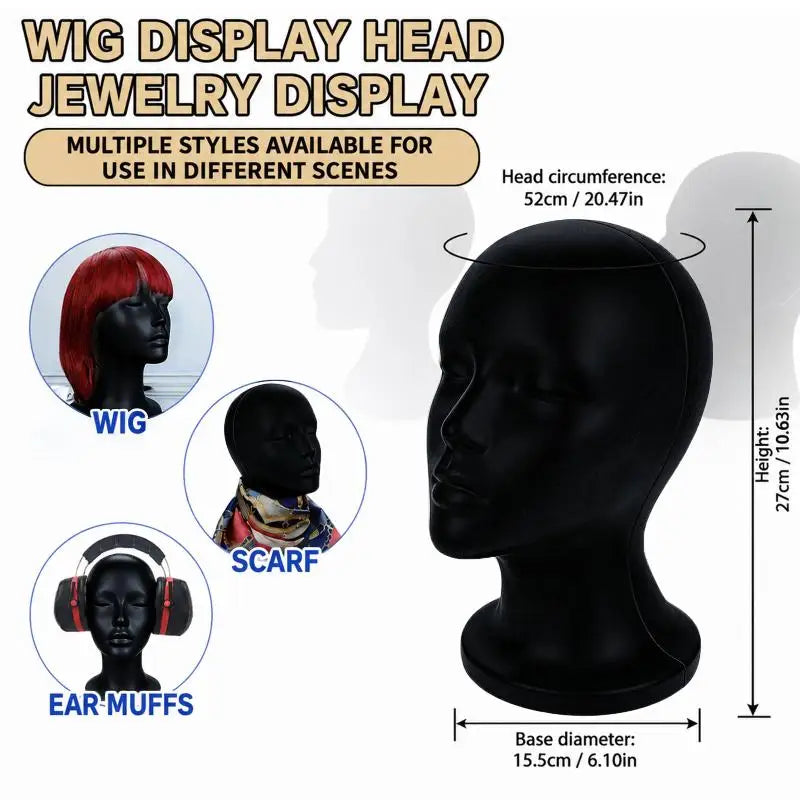 Black Foam Mannequin Head 52cm – Wig Display & Storage Stand Wig Display Stand SPOT