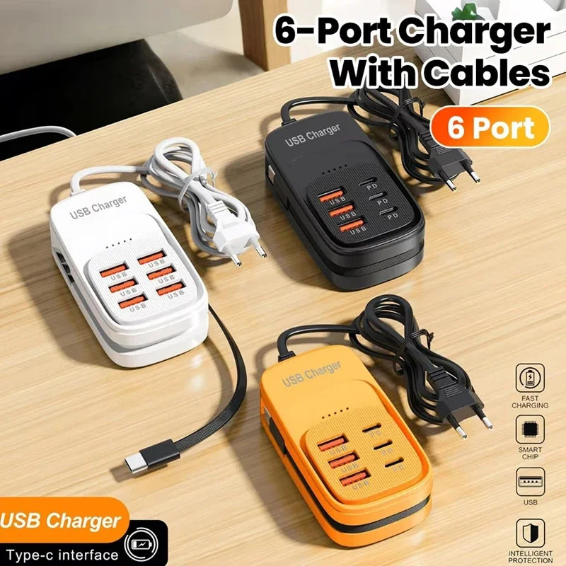 6-in-1 Desktop Charging Station | 3 USB-A & 3 PD Type-C Ports Desktop Charging Station SPOT