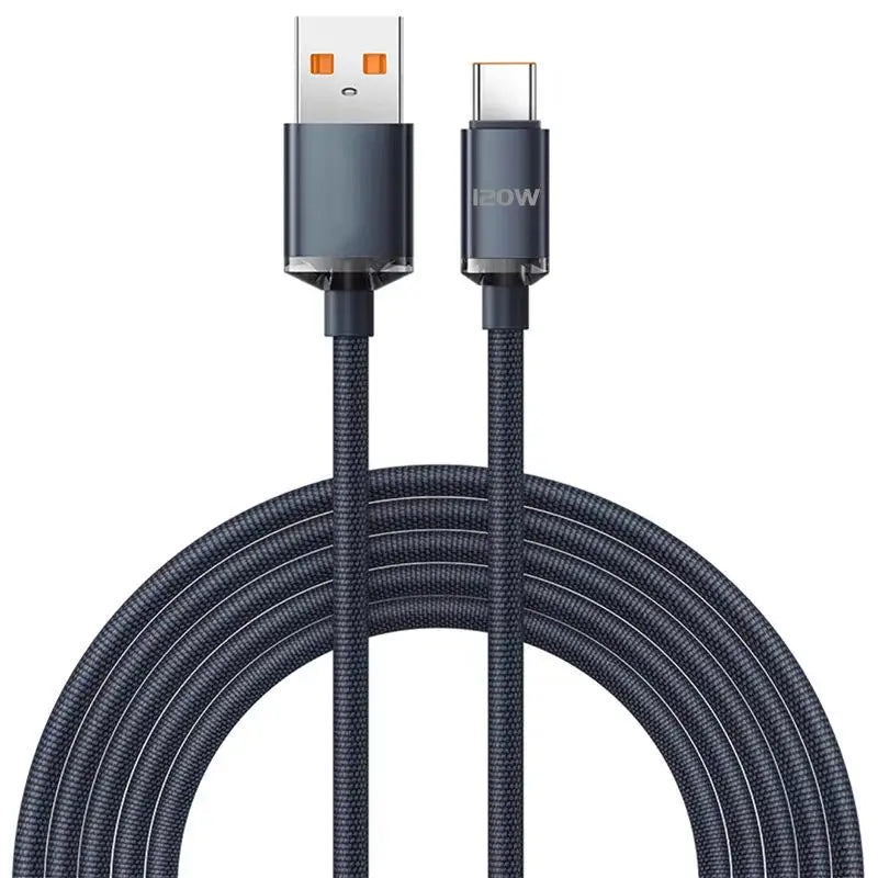 120W 6A Braided USB-C Fast Charging Cable – Universal USB-C Charging Cable SPOT Black 2m