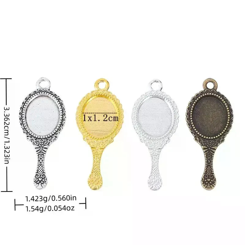 10-Pack Vintage Alloy Mini Mirror Charms – Antique Engraved DIY DIY Jewelry Charms SPOT