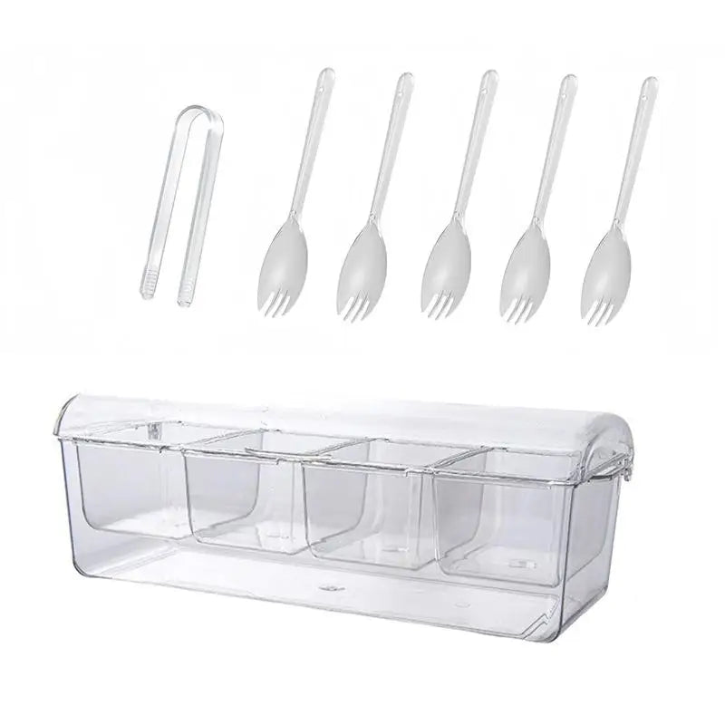 5-Compartment Chilled Condiment Server with Ice Tray & Lid Condiment Serving Tray SPOT 4 grids