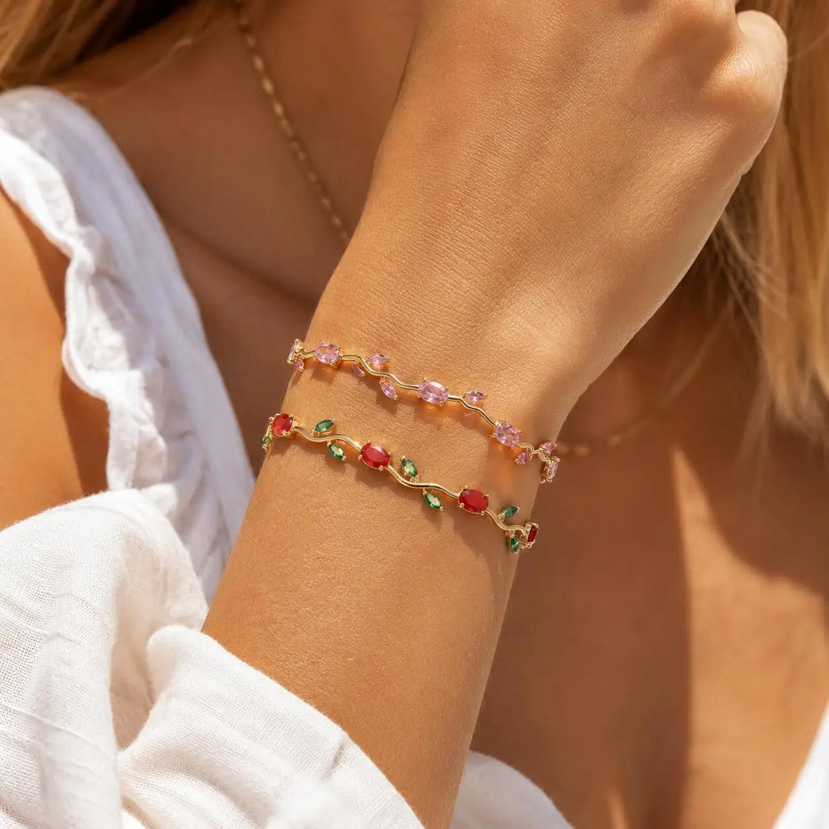 CZ Rose Flower Vine Bracelet – 18K Gold Plated | Meaeguet Fashion Bracelet SPOT
