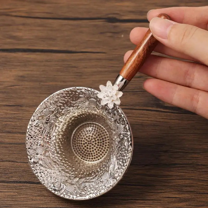 Wooden Handle Alloy Tea Strainer – Fine Mesh Loose Leaf Filter Tea Strainer SPOT