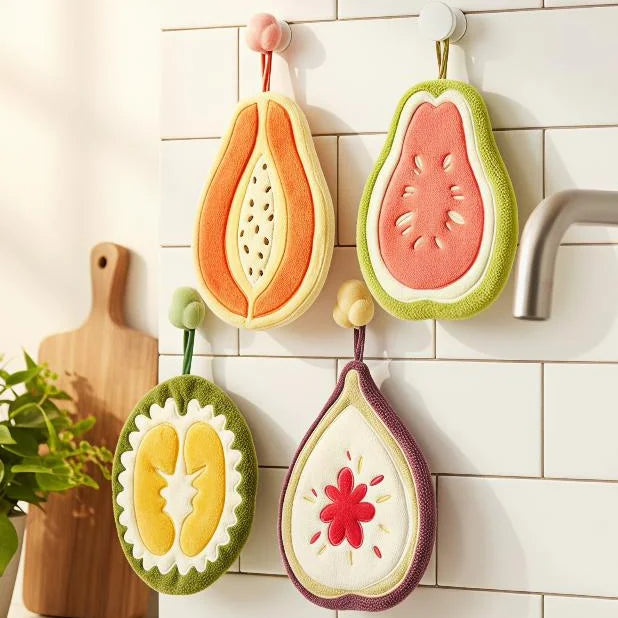 Absorbent Hanging Hand Towel – Fruit Embroidery Coral Fleece Hanging Hand Towel SPOT