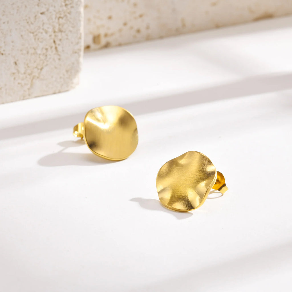 Matte Circle Disc Stud Earrings – Gold Stainless Steel Stud Earrings SPOT