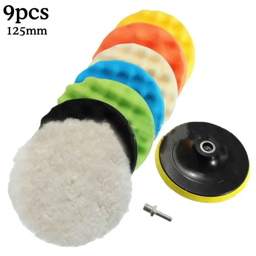 9-Pc 150mm Car Polishing Pad Set – Sponge & Wool Buffing Kit Car Polishing Pad Set SPOT A