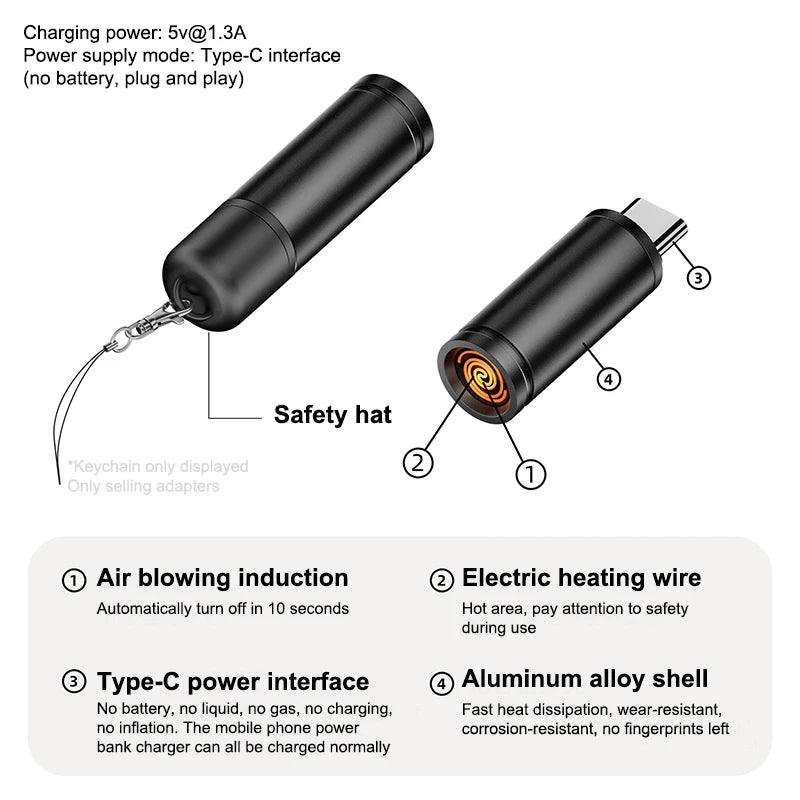 USB Type-C Mini Flameless Lighter – Blow-to-Ignite Auto Shut-Off Flameless USB Lighter SPOT Black