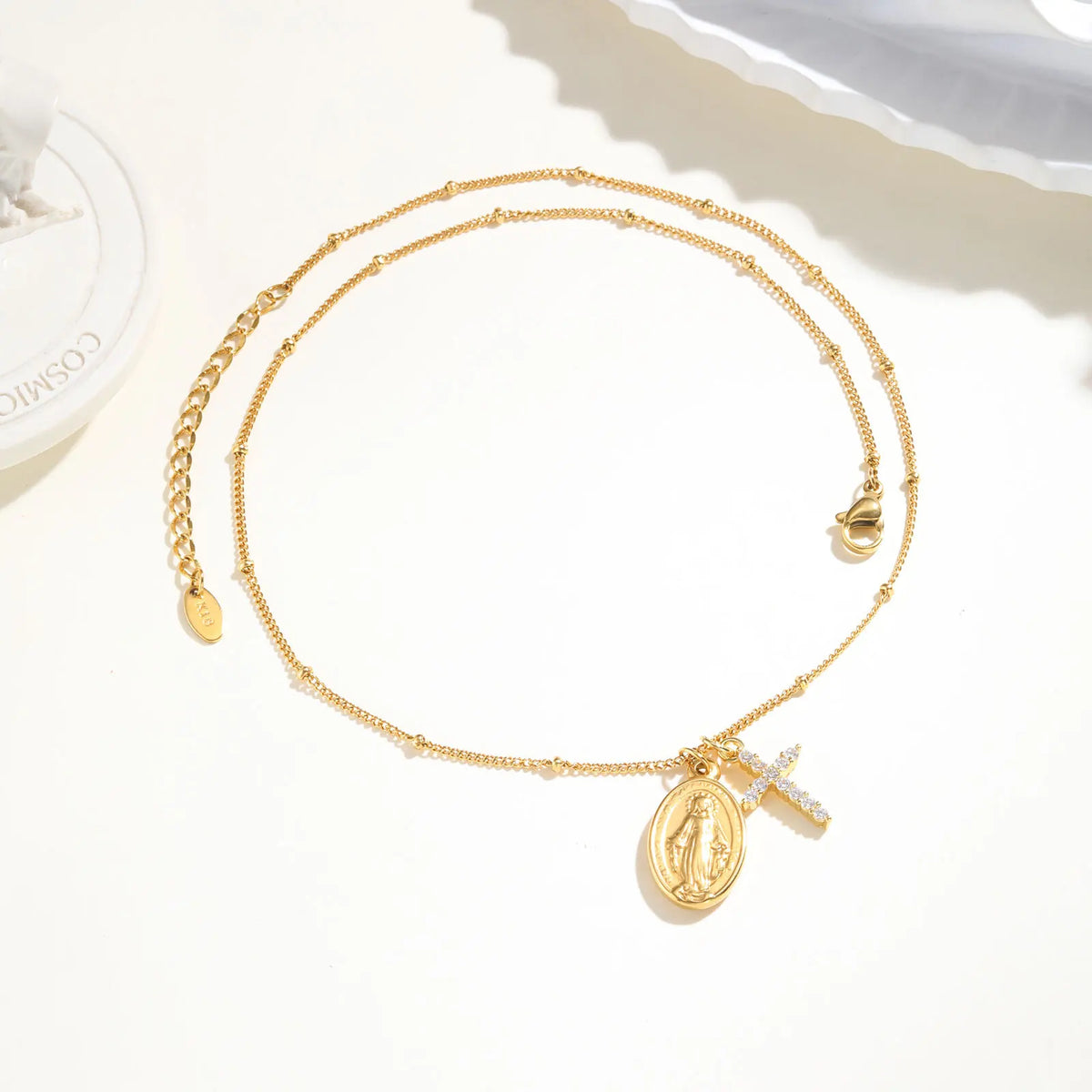 Zirconia Cross Virgin Mary Pendant Necklace – Miraculous Medal Pendant Necklace SPOT