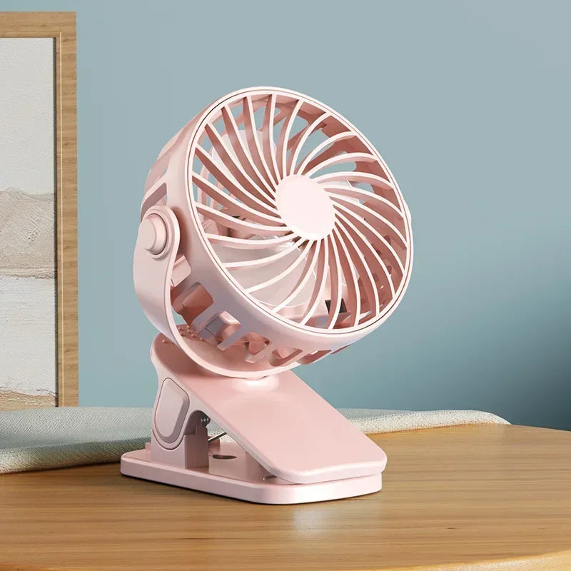 USB Rechargeable Clip Fan – 720° Rotatable with Night Light Portable Clip Fan SPOT Pink
