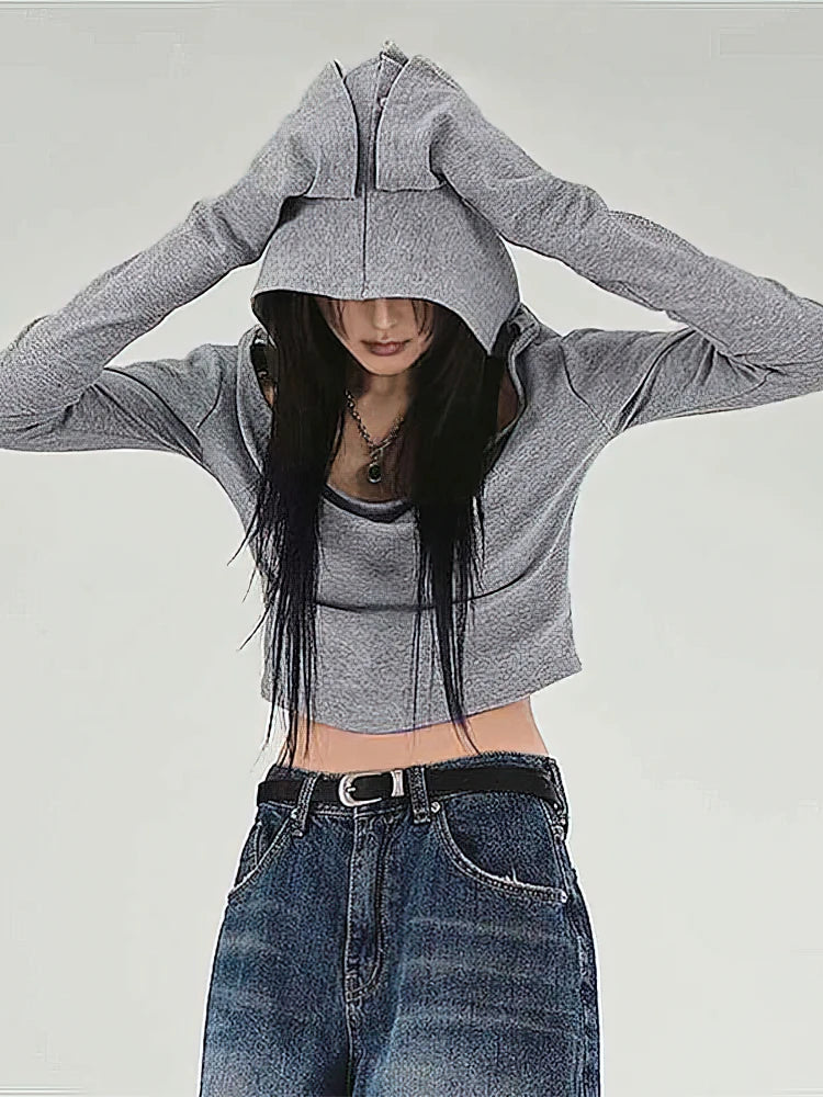 Women's Y2K Cropped Hoodie Top – Off-Shoulder Long Sleeve Tee Cropped Hoodie Top SPOT