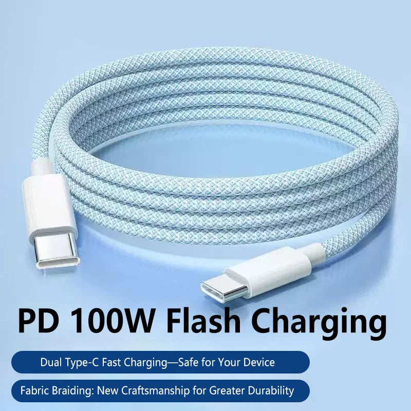 100W USB-C to USB-C Braided Fast Charging Cable – 6A, 1M USB-C Charging Cable SPOT
