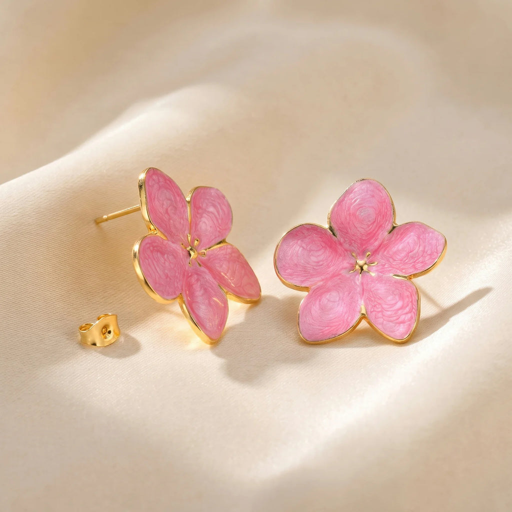 Pink Enamel Stud Earrings – Stainless Steel Floral & Butterfly Stud Earrings SPOT