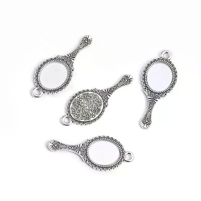 10-Pack Vintage Alloy Mini Mirror Charms – Antique Engraved DIY DIY Jewelry Charms SPOT