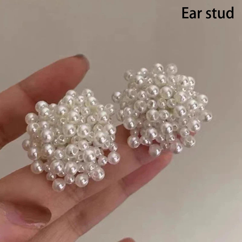 White Pearl Flower Stud Earrings – Elegant Wedding Jewelry Pearl Stud Earrings SPOT A1
