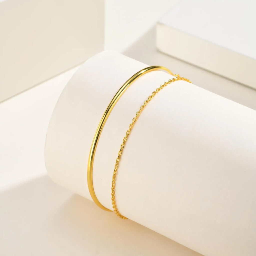 18K Gold Plated Half Chain Bangle Bracelet | Women's Cuff Bangle Bracelet SPOT