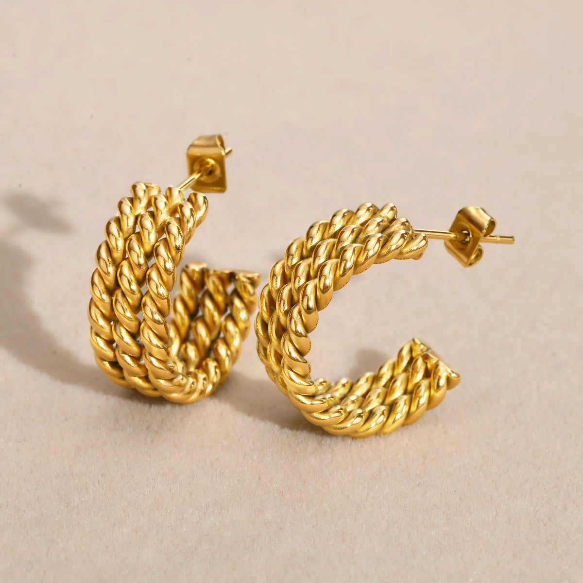 Triple Braided Twist Rope Gold Hoop Earrings – Stainless Steel Hoop Earrings SPOT