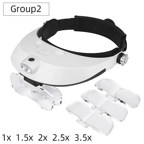 LED Head Magnifier Glasses – 5 Lens Hands-Free Magnifying Glass Head Magnifier SPOT 1X 1.5X 2X 2.5X 3.5X