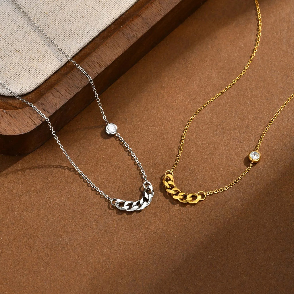 Women's Dainty CZ Pendant Necklace – Stainless Steel Chain Pendant Necklace SPOT