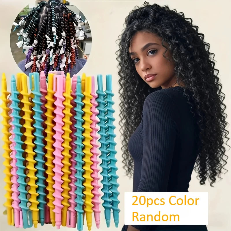 20-Pack Heatless Hair Curlers – Spiral Rollers, Overnight Styling Heatless Hair Curlers SPOT 20pcs Color Random