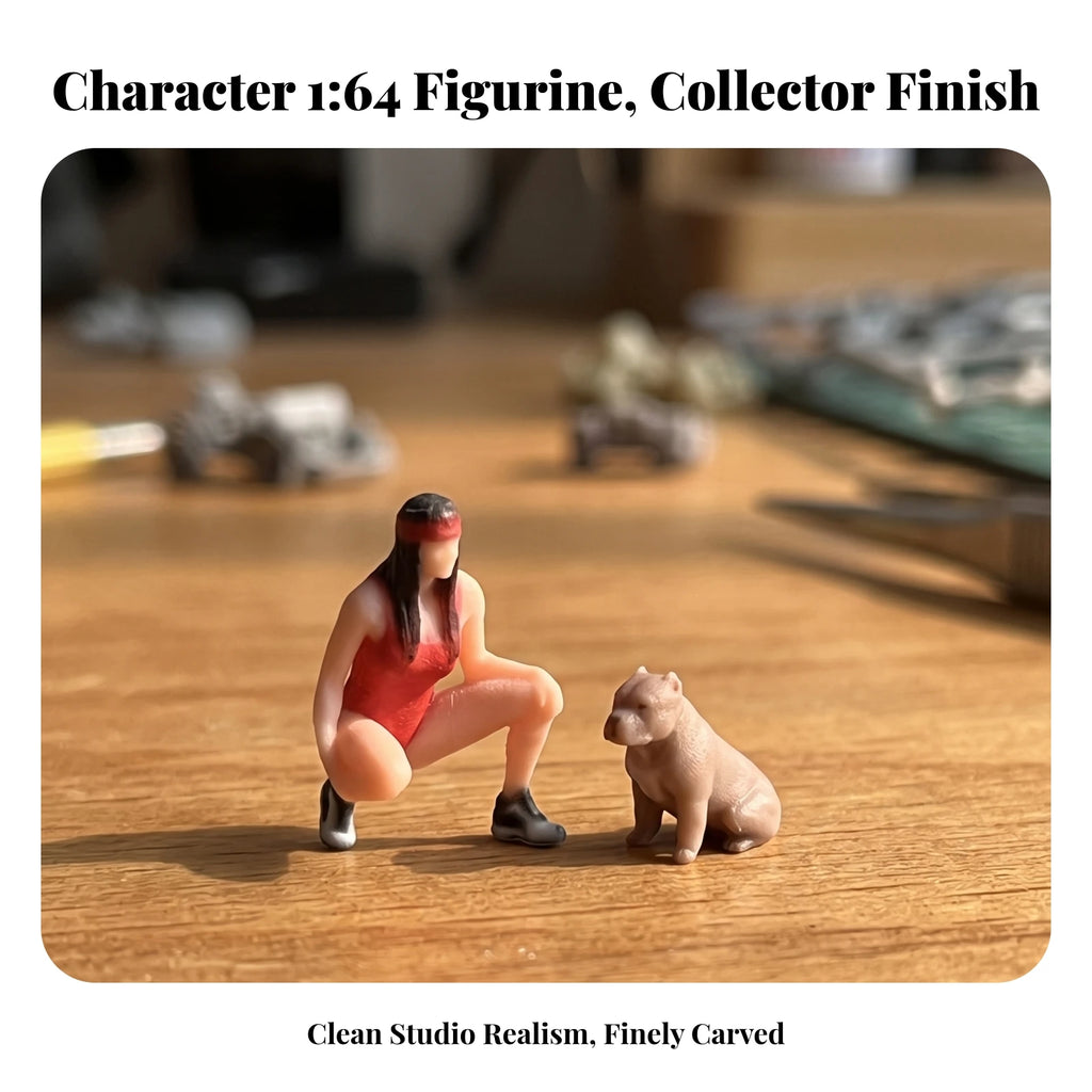 1:64 Resin Miniature Woman & Dog Figure Set – 2-Piece Diorama Miniature Resin Figures SPOT