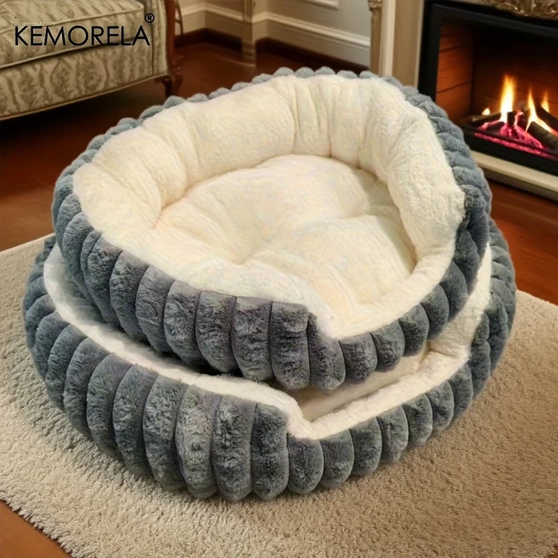 Soft Plush Calming Cat Bed – Bolster Rim, Washable, Anti-Slip Calming Pet Bed SPOT