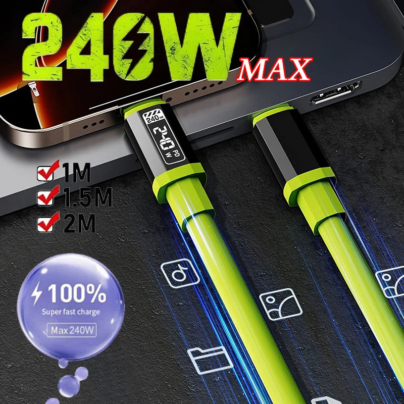 240W USB-C to Type-C Fast Charging Silicone Cable – 6A USB-C Charging Cable SPOT