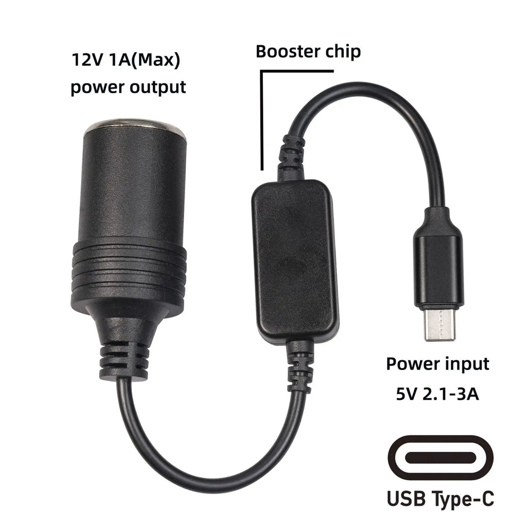 USB-C to 12V Car Cigarette Lighter Socket Converter Cable Car Power Adapter SPOT