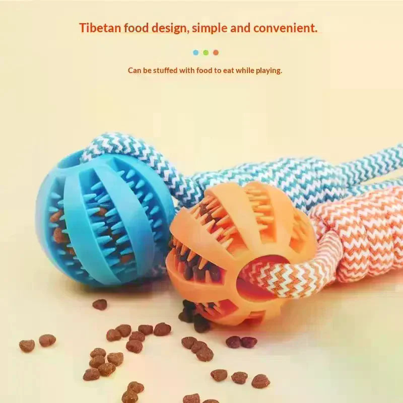Interactive Dog Chew Toy – Food Leak Ball with Rope Pull Ring Dog Chew Toy SPOT