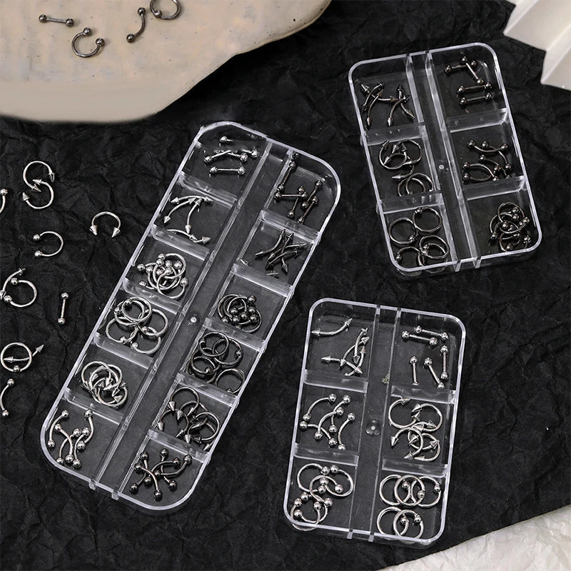3D Punk Metal Nail Charms Black Silver Alloy Studs 20/30/60pc Nail Art Charms SPOT