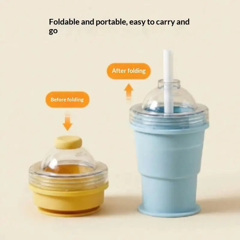2-Pack Foldable Silicone Ice Ball Cup with Straw – Food Grade Silicone Ice Ball Cup SPOT