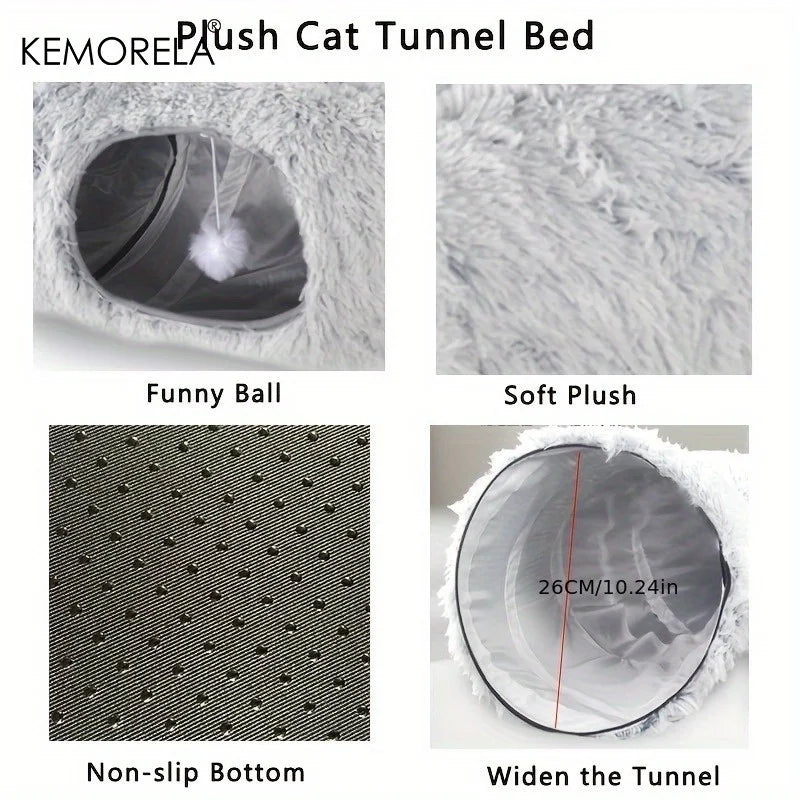 KEMORELA Foldable Cat Tunnel Bed with Cushion | Connectable Cat Tunnel Bed SPOT