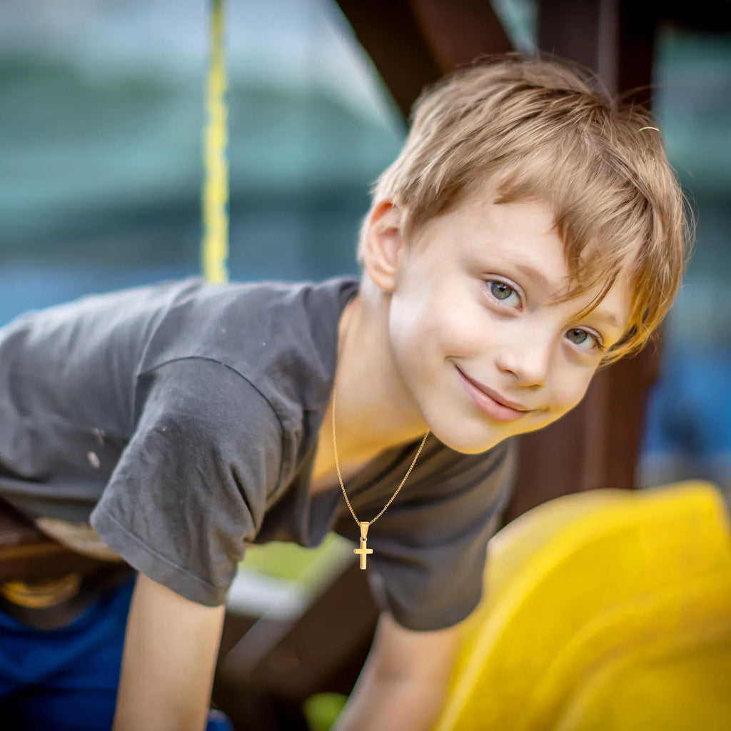 Kids Cross Pendant Necklace – Stainless Steel, Baptism Gift Cross Pendant Necklace SPOT
